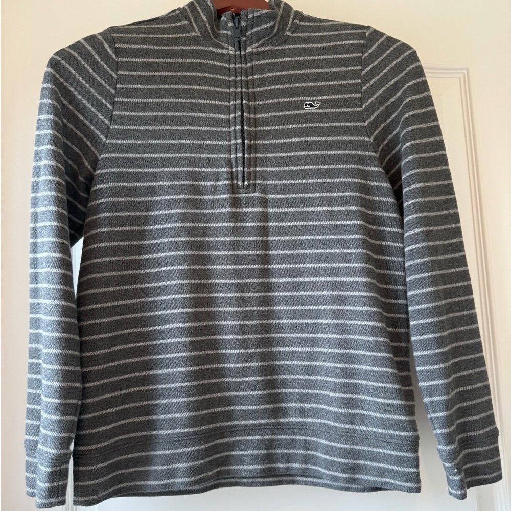 Boys Vineyard Vines Gray striped quarter zip top sweater M (13/14)